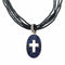WagnPurr Shop Women's Necklace NECKLACE Double-sided with Pink & Blue Sapphires & Cross on Black Beaded Chain